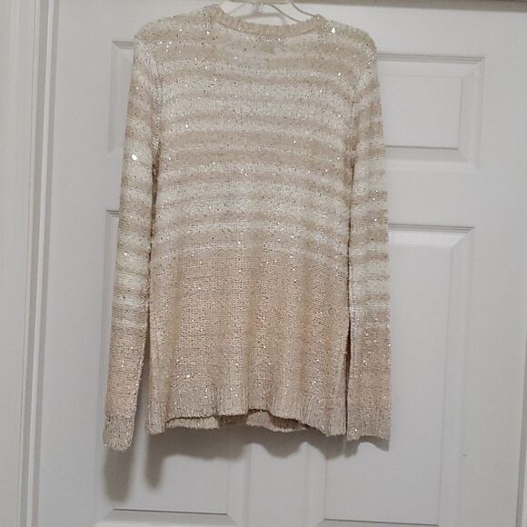 Liz claiborne cream long sleeve sequins sweater womens Large - Picture 2 of 9